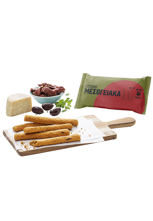 Κριτσίνια Μεσογειακά με Λιαστή Τομάτα, Ανθότυρο Ξηρό Κρήτης, Ελιές & Αρωματικά Βότανα