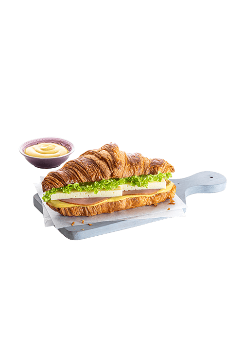 Κρουασάν με καπνιστό χοιρινό, τυρί και μουστάρδα