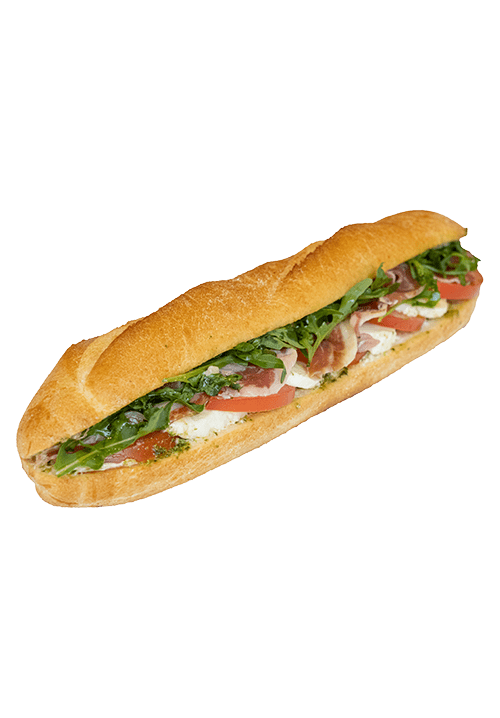 Λευκή μπαγκέτα caprese με προσούτο