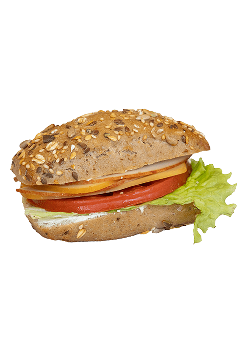 Μικρό πολύσπορο ψωμάκι ολικής με καπνιστή γαλοπούλα