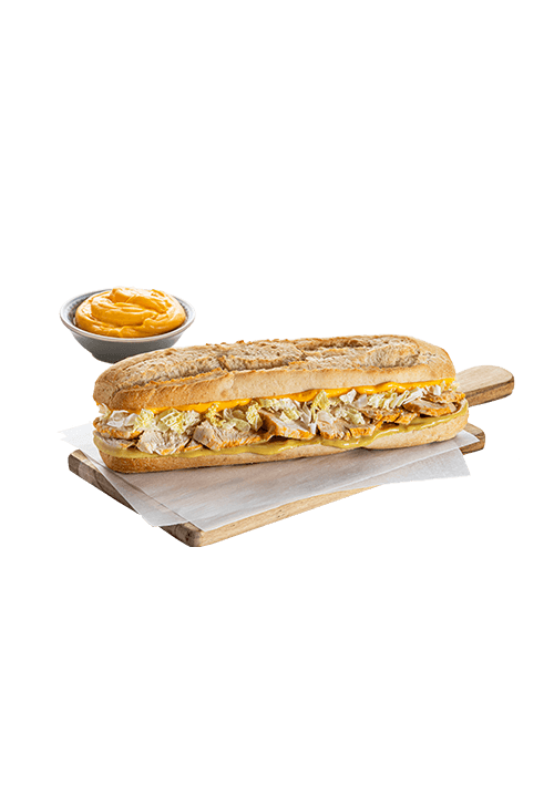 Προζυμένια Λευκή Μπαγκέτα με Κοτόπουλο και Σως Τσένταρ